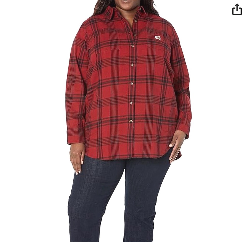 NWT Carhartt Womens XXL Rugged Flex Relaxed Fit Flannel with Pockets Red Plaid